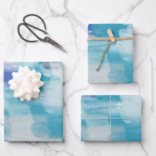 Modernes Türkis & Grau Wasserfarbe Abstrakt Art Geschenkpapier Set