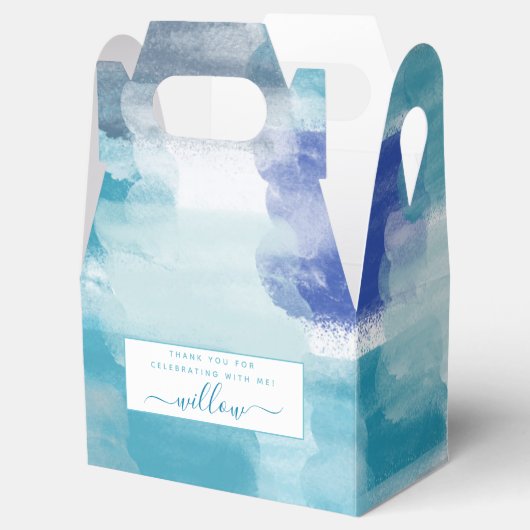 Modernes Türkis & Grau Wasserfarbe Abstrakt Art Geschenkschachtel (Geöffnet)