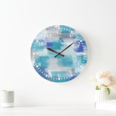 Modernes Türkis & Grau Wasserfarbe Abstrakt Art Große Wanduhr (Zuhause)
