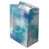 Modernes Türkis & Grau Wasserfarbe Abstrakt Art Mittlere Geschenktüte (Rückseite Schrägansicht)