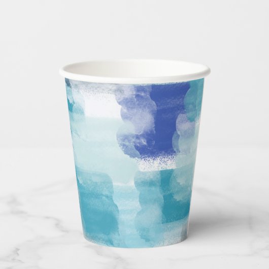 Modernes Türkis & Grau Wasserfarbe Abstrakt Art Pappbecher (Rückseite)