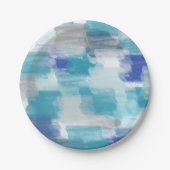 Modernes Türkis & Grau Wasserfarbe Abstrakt Art Pappteller (Vorderseite)