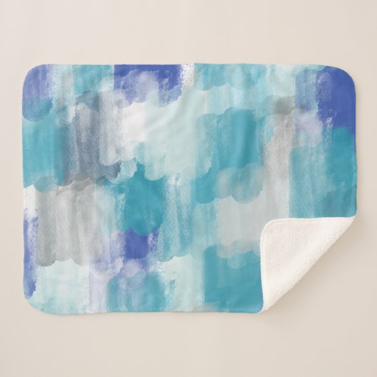 Modernes Türkis & Grau Wasserfarbe Abstrakt Art Sherpadecke (Vorderseite (Horizontal))