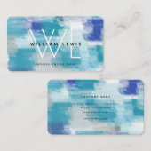 Modernes Türkis & Grau Wasserfarbe Abstrakt Art Visitenkarte (Vorne/Hinten)