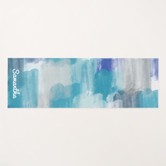 Modernes Türkis & Grau Wasserfarbe Abstrakt Art Yogamatte (Vorderseite (Horizontal))