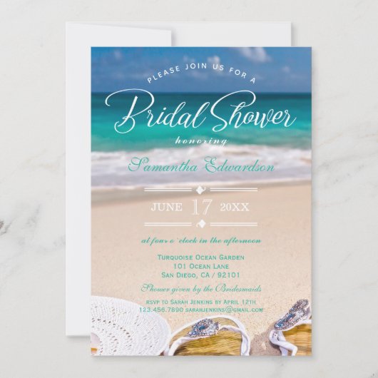Modernes Türkis Ocean Beach Brautparty Einladung (Vorderseite)