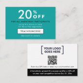 Modernes Türkis-Rabatt-Coupon-Logo QR Rabattkarte (Vorne/Hinten)