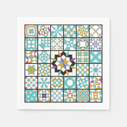 Modernes Türkis Sampler Quilt Napkins Serviette (Vorderseite)