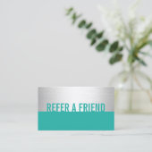 Modernes Türkis & Silver Beauty Salon Referat Empfehlungskarte (Stehend Vorderseite)
