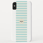 Modernes Türkisblau und Creme-Streifen Monogramm Case-Mate iPhone Hülle (Rückseite)