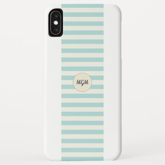 Modernes Türkisblau und Creme-Streifen Monogramm Case-Mate iPhone Hülle (Rückseite)
