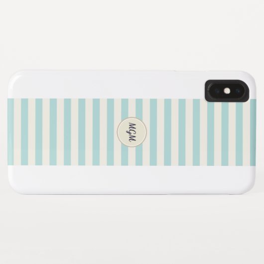 Modernes Türkisblau und Creme-Streifen Monogramm Case-Mate iPhone Hülle (Rückseite (Horizontal))
