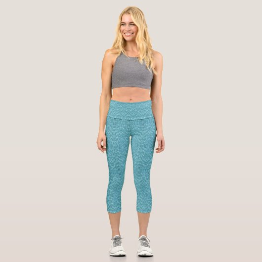 Modernes türkisfarbenes Aqua Abstraktes Muster Capri Leggings (Vorderseite)