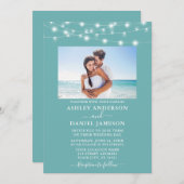 Modernes türkisfarbenes Blue String Lights Foto Ho Einladung (Vorne/Hinten)