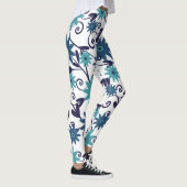 Modernes, türkisfarbenes Blume-Muster Leggings (Rechts)