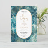 Modernes türkisfarbenes Gold feiert die Hochzeit v Einladung (Stehend Vorderseite)