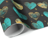 Modernes türkisfarbenes Goldrinnsmuster Geschenkpapier (Rolleneckpunkt)