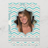 Modernes türkisfarbenes, graues Zickzack Foto Einladung (Vorne/Hinten)