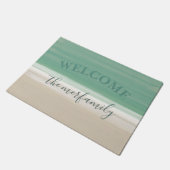 Modernes türkisfarbenes Ocean Beach Willkommen Fußmatte (Schrägansicht)