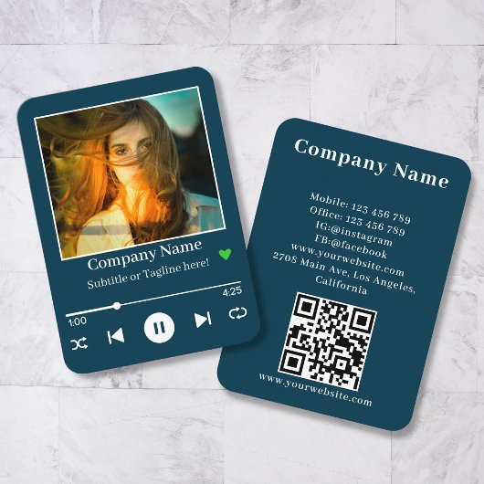 Modernes Turqouise QR Code Music Player Song Foto Visitenkarte