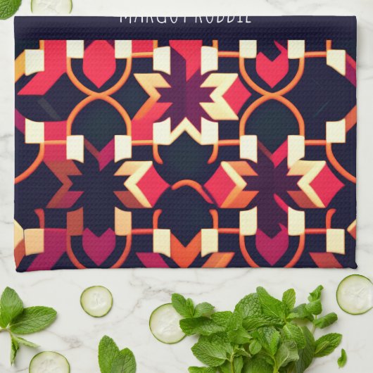 Modernes Twitter rotes, geometrisches Muster Geschirrtuch (Gefaltet)