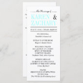 Modernes Typografie Black and Aqua Wedding Program Programm (Vorne/Hinten)
