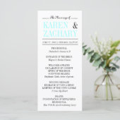 Modernes Typografie Black and Aqua Wedding Program Programm (Stehend Vorderseite)