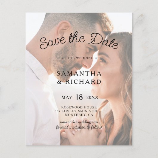 Modernes Typografie Budget Foto Save the Date Flyer (Vorne)