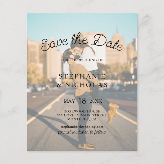 Modernes Typografie Budget Foto Save the Date Flyer (Vorne)