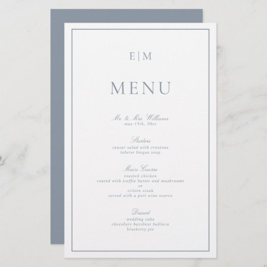 Modernes Typografie-Dusty Blue Monogram Wedding Me (Vorne/Hinten)