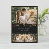 Modernes Typografie-Foto bei Hochzeiten rettet das Einladung (Stehend Vorderseite)