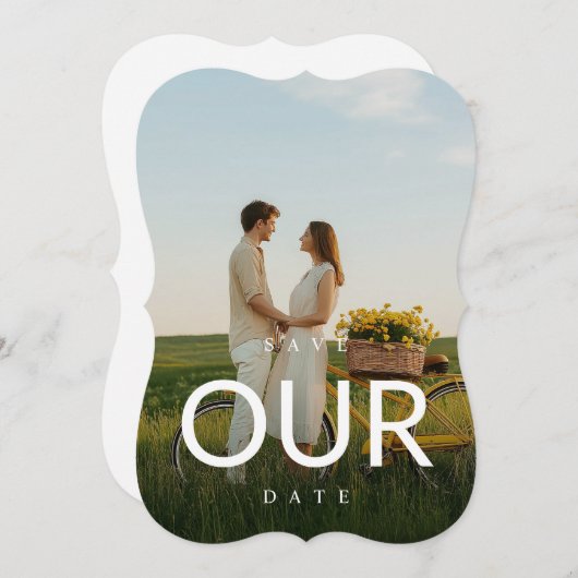 Modernes Typografie-Foto Hochzeit rettet die Daten Einladung (Vorne/Hinten)