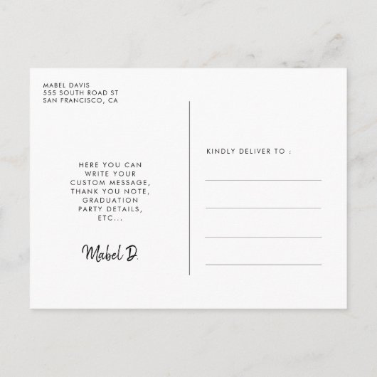 Modernes Typografie-Foto Postkarte (Rückseite)