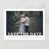 Modernes Typografie-Foto Save the Date Ankündigungspostkarte (Vorderseite)