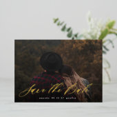 Modernes Typografie-Foto Save the Date Folieneinladung (Stehend vorne)