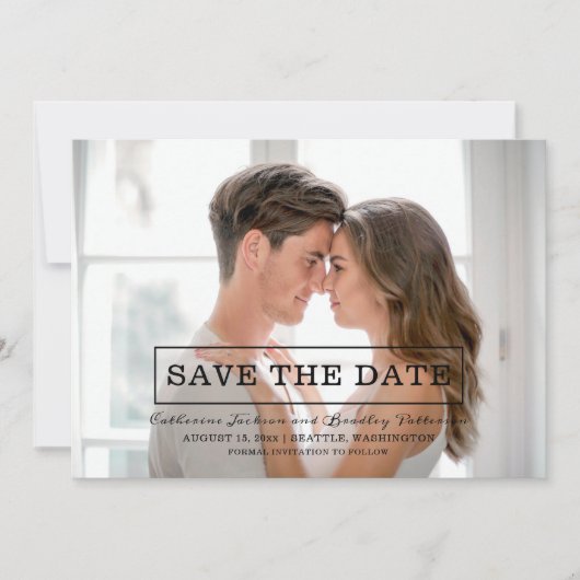 Modernes Typografie-Foto Save the Date | Schwarz (Vorderseite)