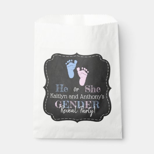 Modernes Typografie Gender Reveal Party! Babyparty Geschenktütchen (Vorderseite)