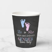 Modernes Typografie Gender Reveal Party! Babyparty Pappbecher (Vorderseite)