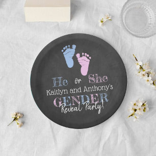 Modernes Typografie Gender Reveal Party! Babyparty Pappteller