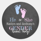 Modernes Typografie Gender Reveal Party! Babyparty Runder Aufkleber (Vorderseite)