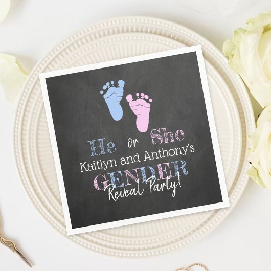 Modernes Typografie Gender Reveal Party! Babyparty Serviette