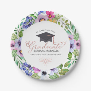 Modernes Typografie-Graduat - Boho-Blume Pappteller
