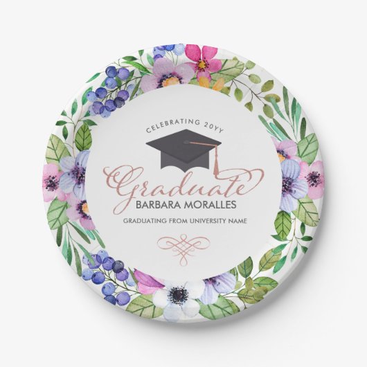 Modernes Typografie-Graduat - Boho-Blume Pappteller (Vorderseite)