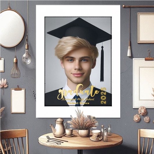 Modernes Typografie High School Graduate Hat Foto Foliendrucke