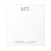 Modernes Typografie Monogram Schwarz-weiß Business Notizblock (Vorderseite)