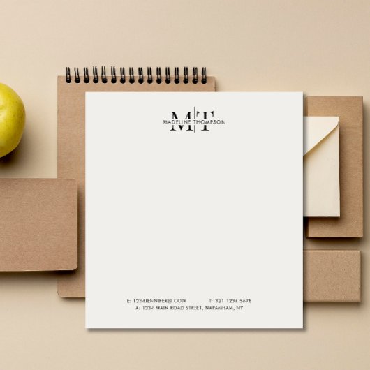 Modernes Typografie Monogram Schwarz-weiß Business Notizblock
