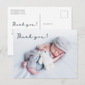 Modernes Typografie Neugeborenes Foto Vielen Dank Postkarte (Vorne/Hinten)