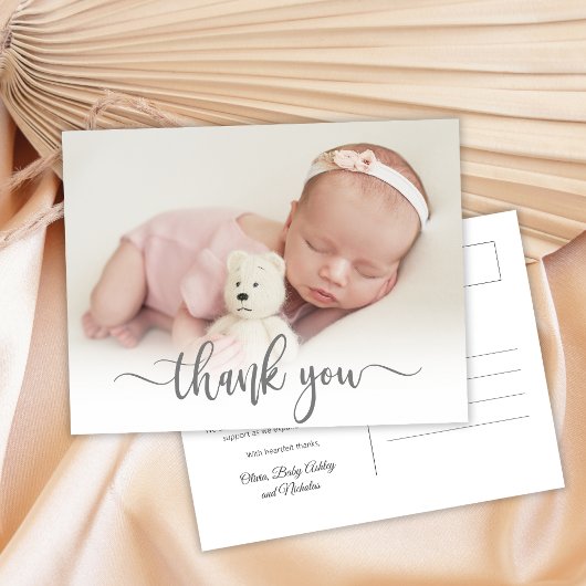 Modernes Typografie Neugeborenes Foto Vielen Dank Postkarte