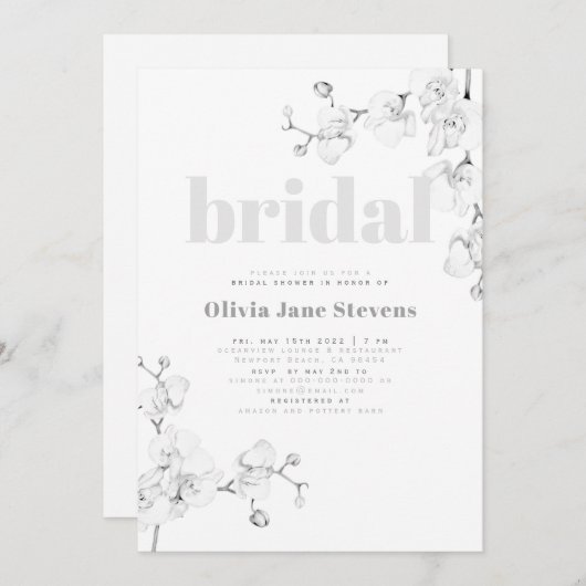 Modernes Typografie Orchios Blumengeflecht Brautpa Einladung (Vorne/Hinten)