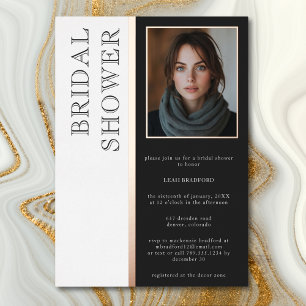 Modernes Typografie-Schwarz-weißes Foto-Brautparty Folieneinladung